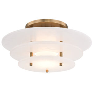 Gatsby LED 16 inch Aged Brass Flush Mount Ceiling Light, Spanish Alabaster