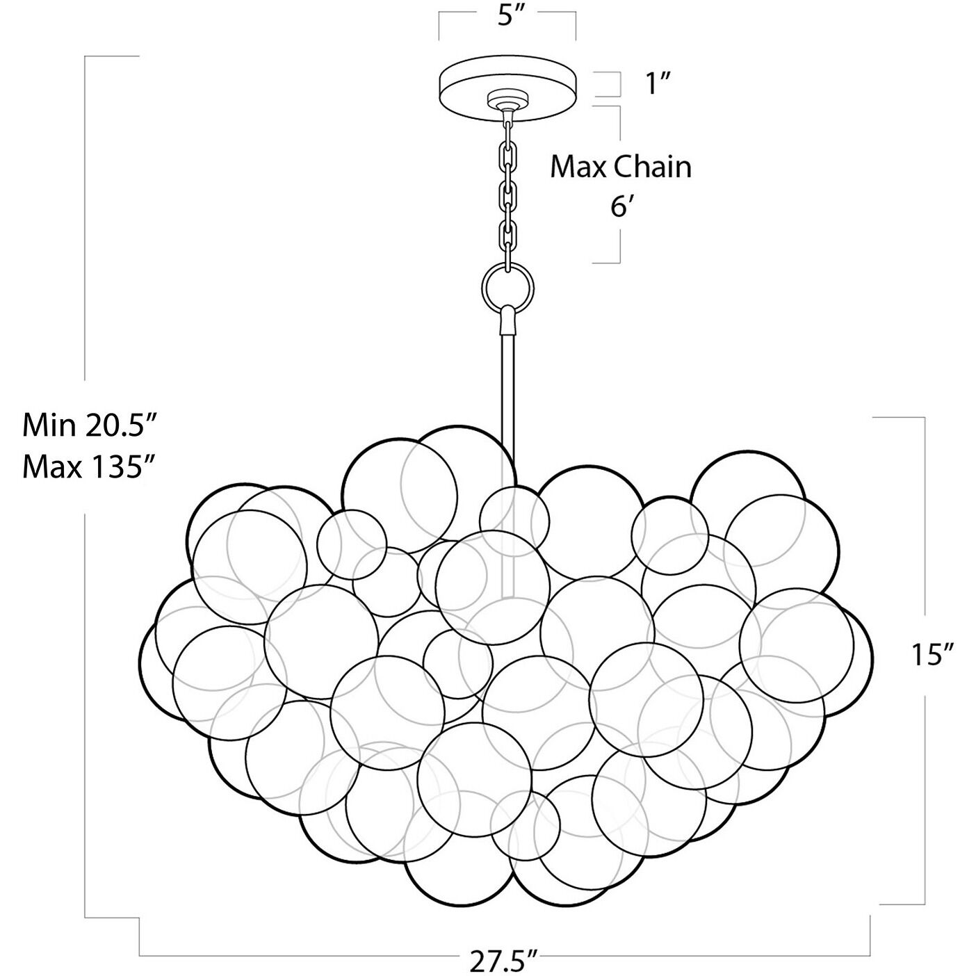 Bubbles 1 Light 27.5 inch Aqua Chandelier Ceiling Light in Brushed Nickel, Aqua Glass