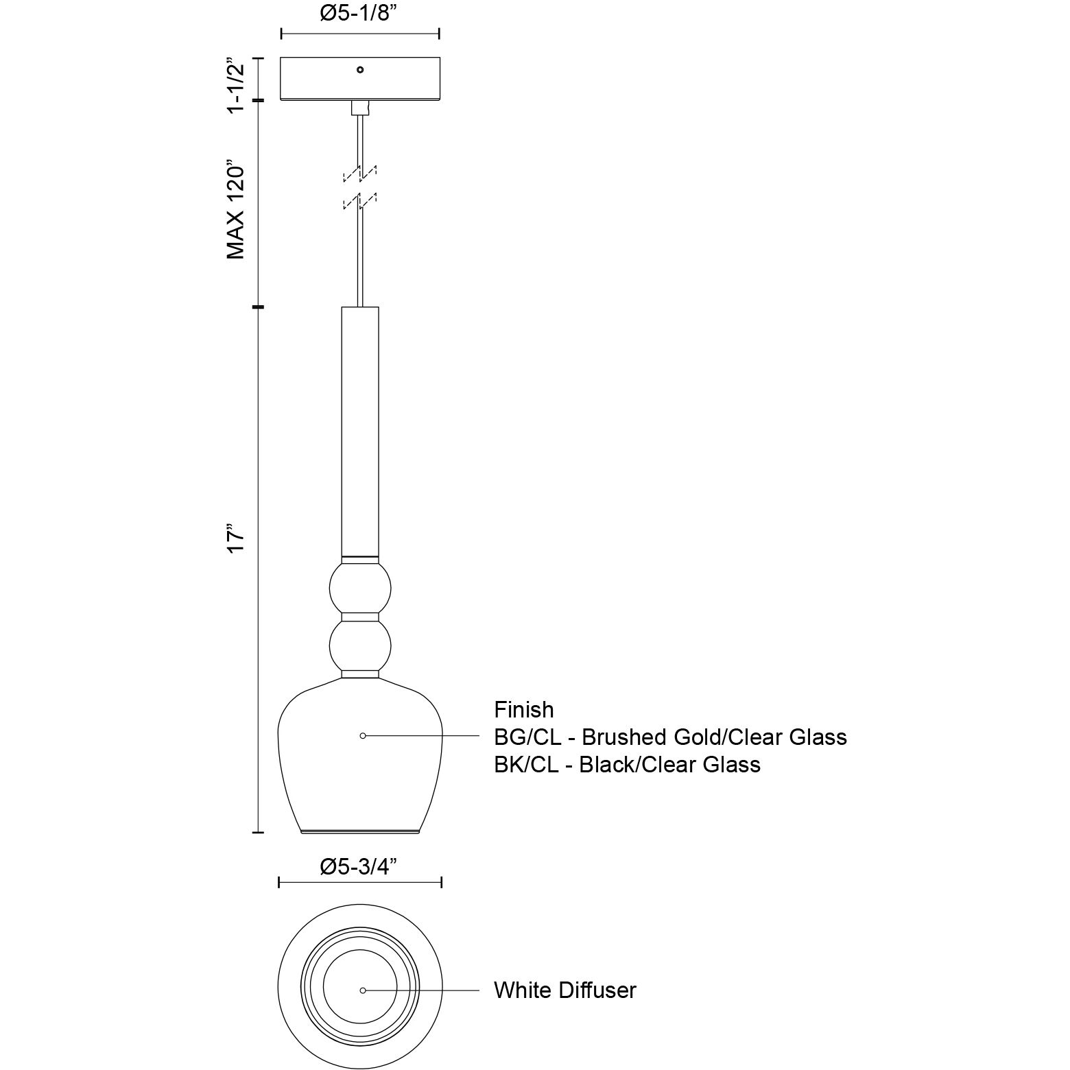 Rise Pendant Ceiling Light in Black and Clear