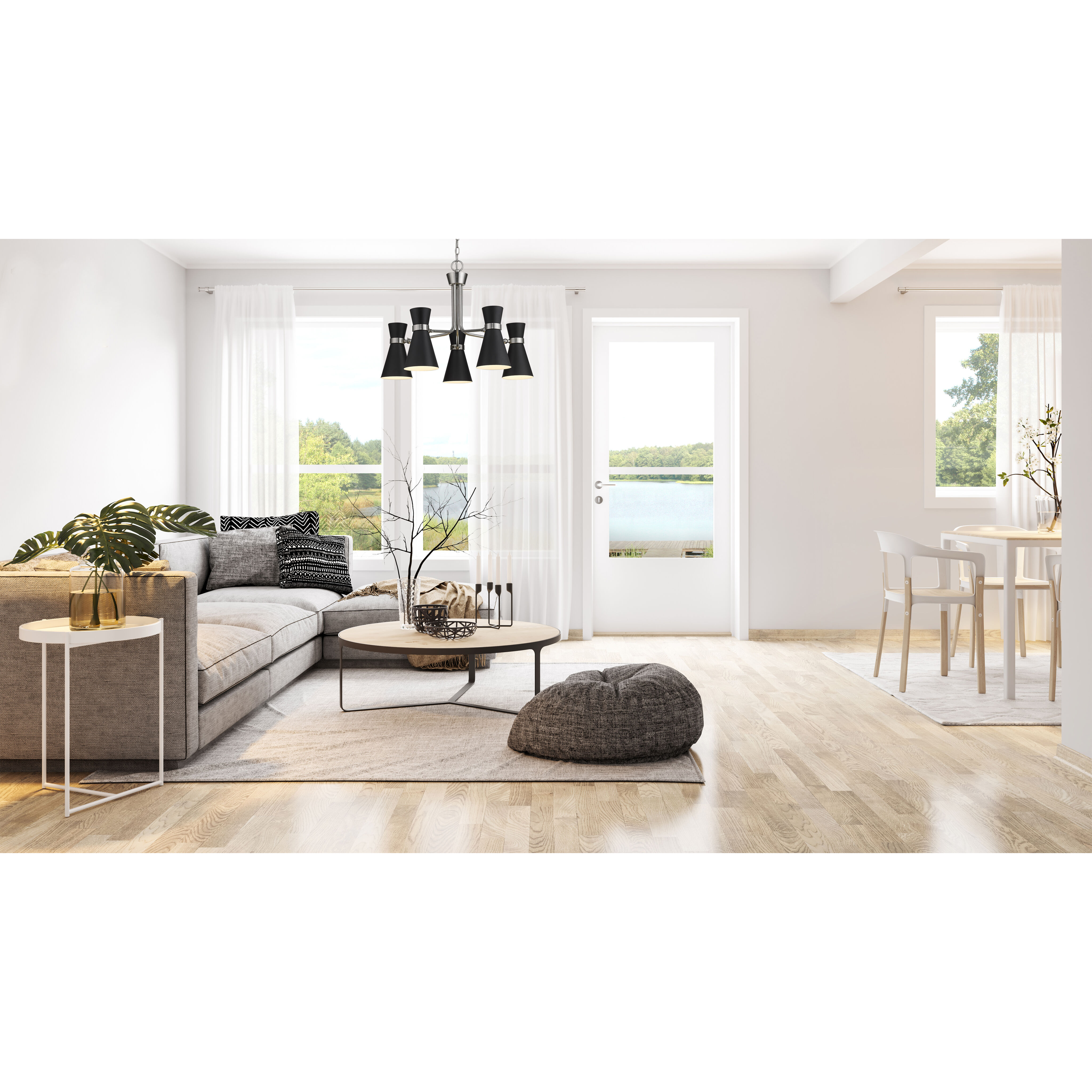 Soriano 5 Light 27 inch Matte Black and Brushed Nickel Chandelier Ceiling Light