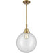 Beacon 1 Light 12 inch Brushed Brass Mini Pendant Ceiling Light in Clear Glass