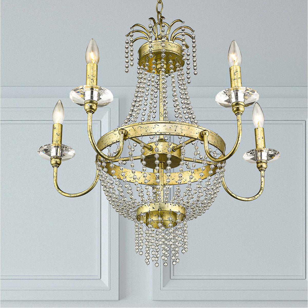 Valentina 5 Light 26 inch Hand Applied Winter Gold Chandelier Ceiling Light