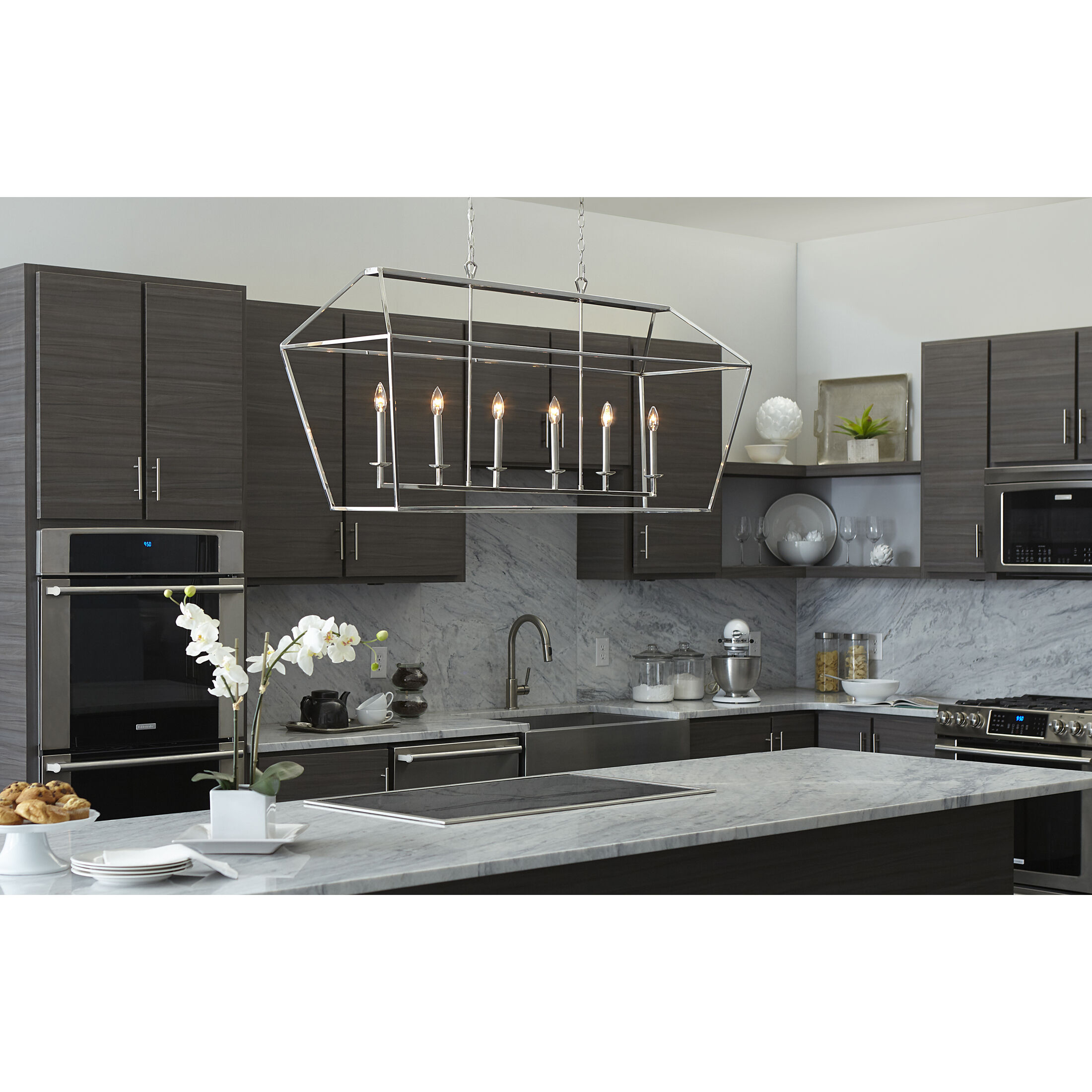 Aviary 6 Light 54 inch Polished Nickel Island Chandelier Ceiling Light 