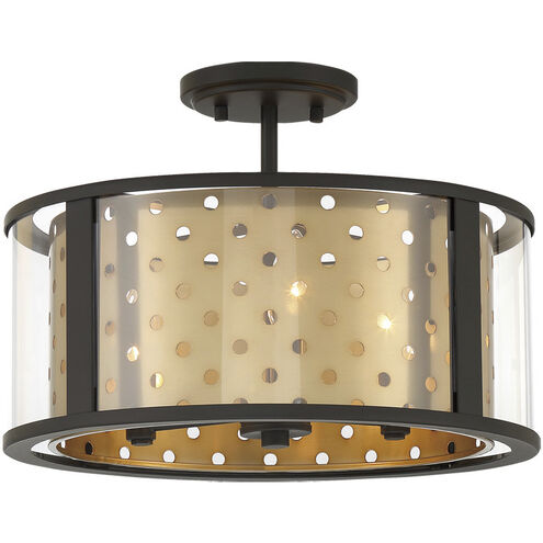 Grado 3 Light 15 inch Black/Gold Semi-Flush Mount Ceiling Light