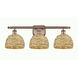 Woven Rattan 3 Light 28 inch Antique Copper Bath Vanity Light Wall Light