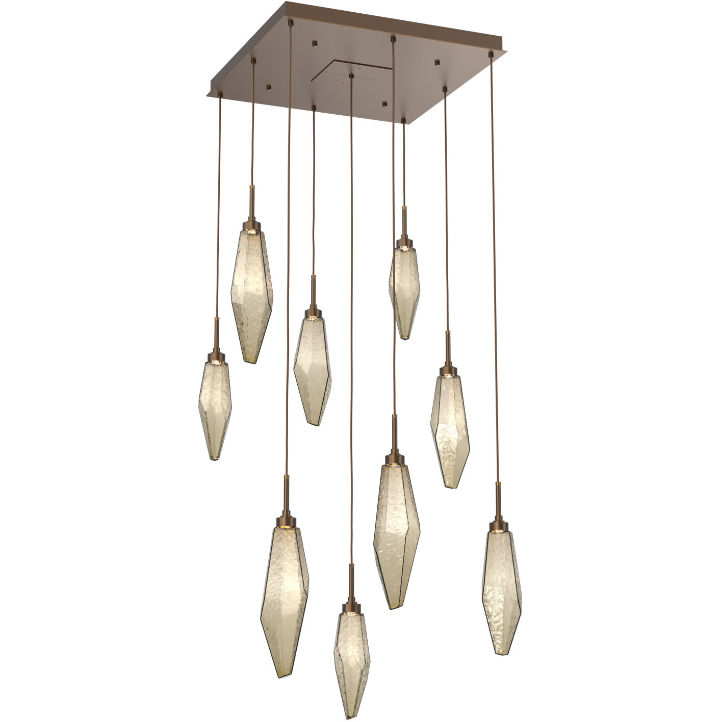 Rock Crystal LED 26.1 inch Flat Bronze Chandelier Ceiling Light in 3000K LED, Chilled Bronze, Square Multi-Port