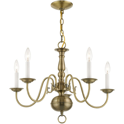 Williamsburgh 5 Light 24 inch Antique Brass Chandelier Ceiling Light