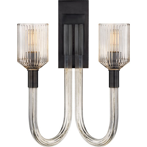 Kelly Wearstler Reverie 2 Light 14 inch Clear Ribbed Glass and Bronze Double Sconce Wall Light in Clear Glass and Bronze