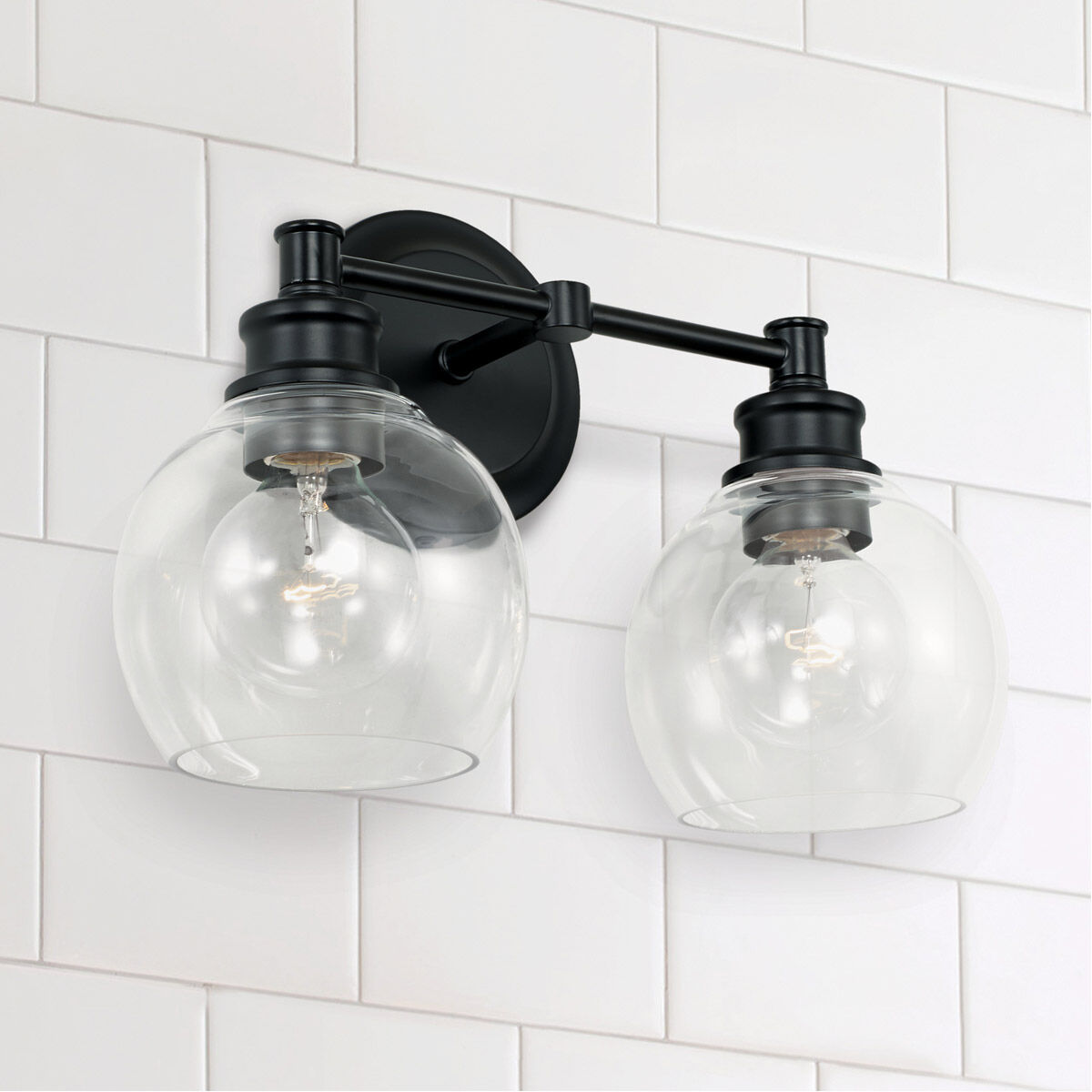 Mid Century 2 Light 15 inch Matte Black Vanity Light Wall Light