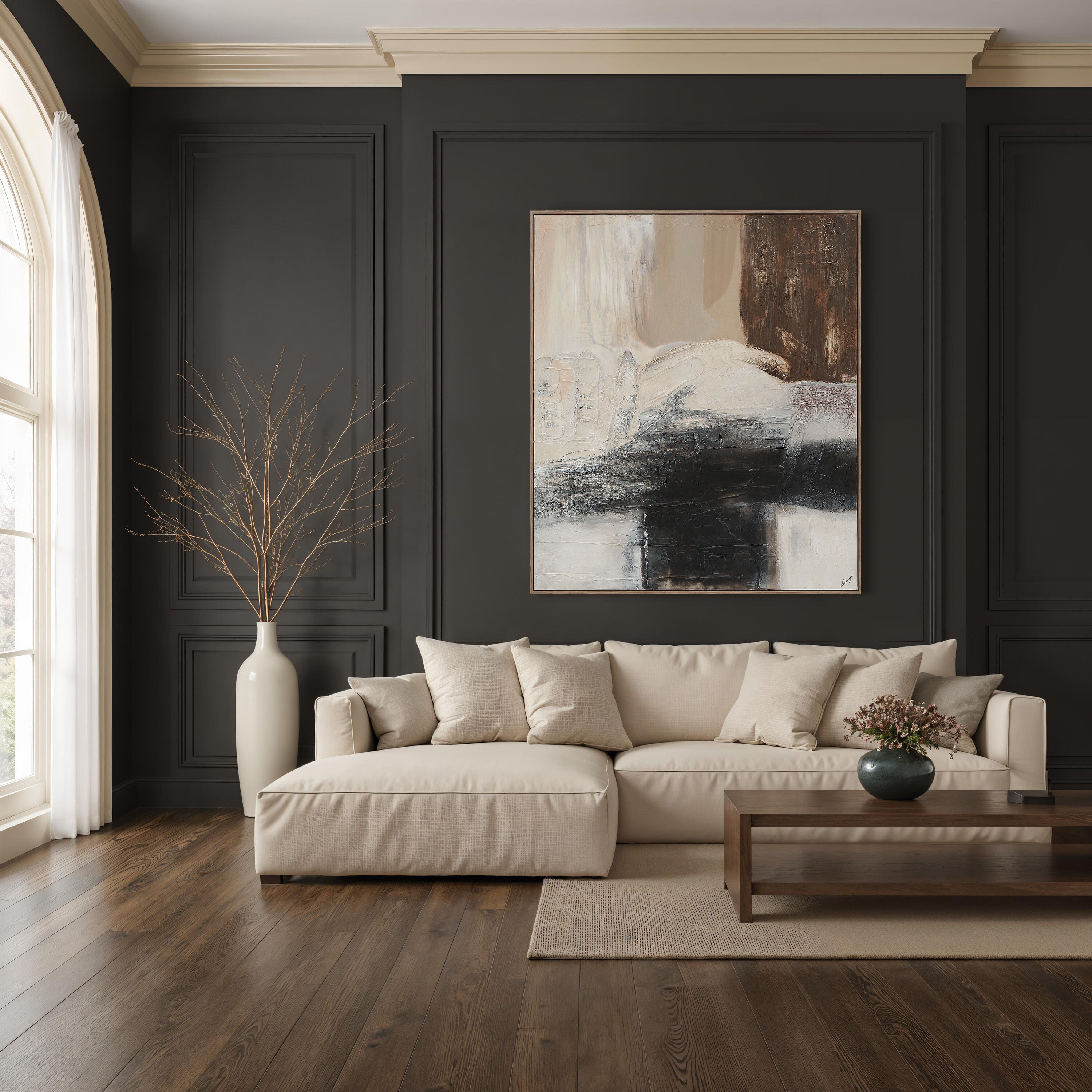 Cane Multicolor and Medium Walnut Canvas Art