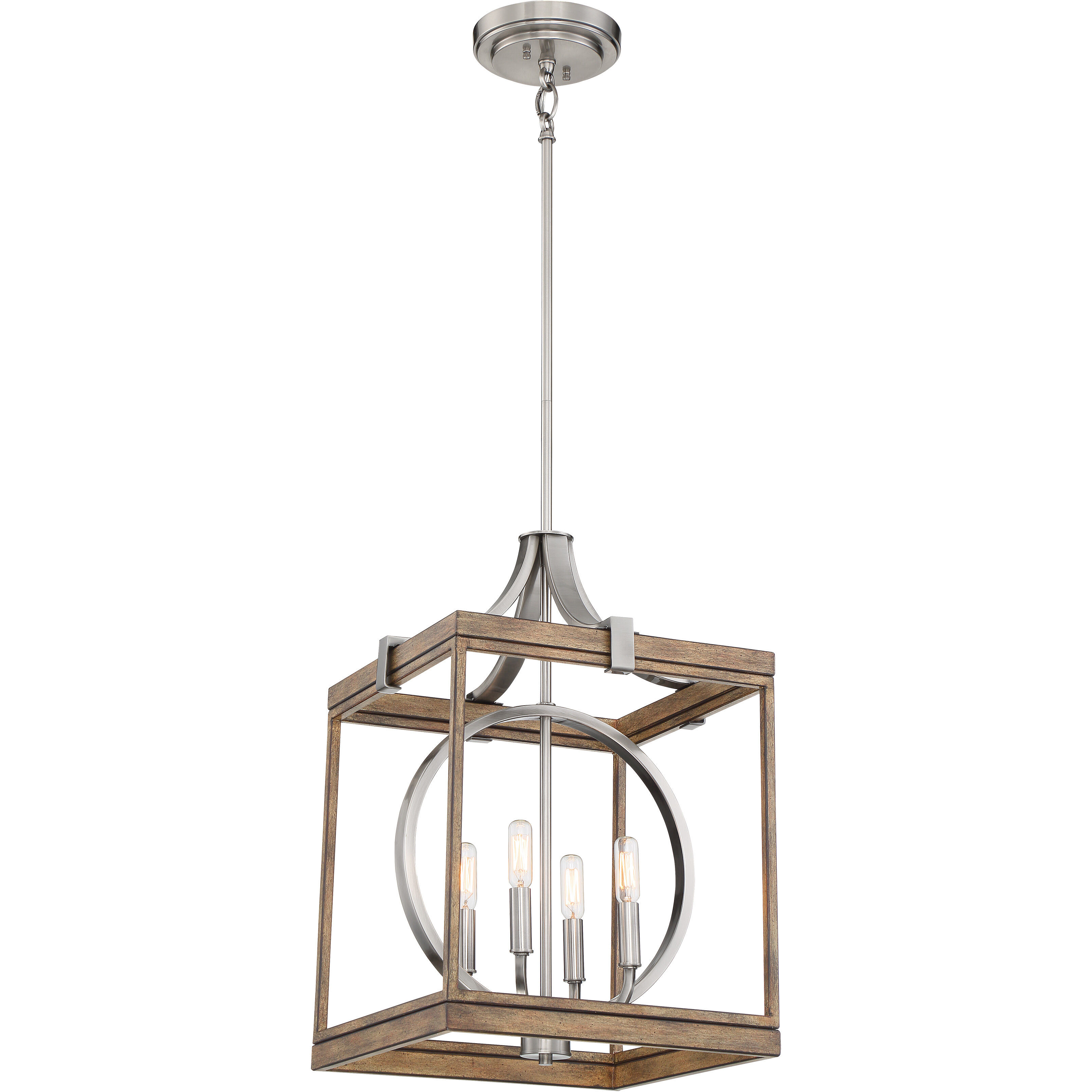 Country Estates 4 Light 14.5 inch Sun Faded Wood/Brushed Nickel Pendant Ceiling Light
