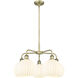 Ballston White Venetian 5 Light 26 inch Antique Brass Stem Hung Chandelier Ceiling Light