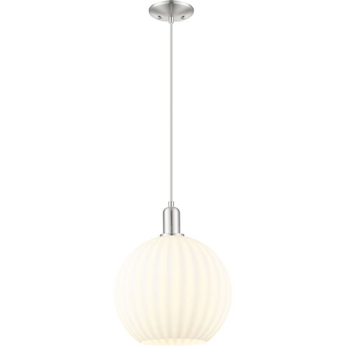 Arcadia White Venetian 1 Light 12 inch Brushed Satin Nickel Mini Pendant Ceiling Light