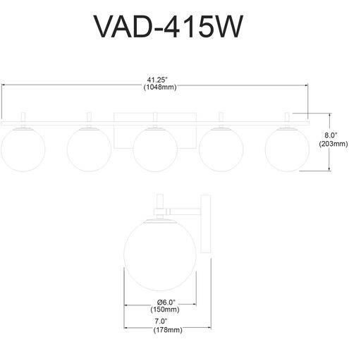 Vivaldi 5 Light 41.25 inch Matte Black Vanity Light Wall Light