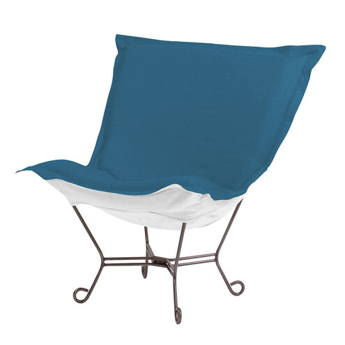 Puff Titanium Frame with Seascape Turquoise Outdoor Scroll Chair with Cover