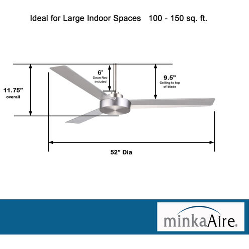 Roto 52 inch Brushed Aluminum with Silver Blades Ceiling Fan