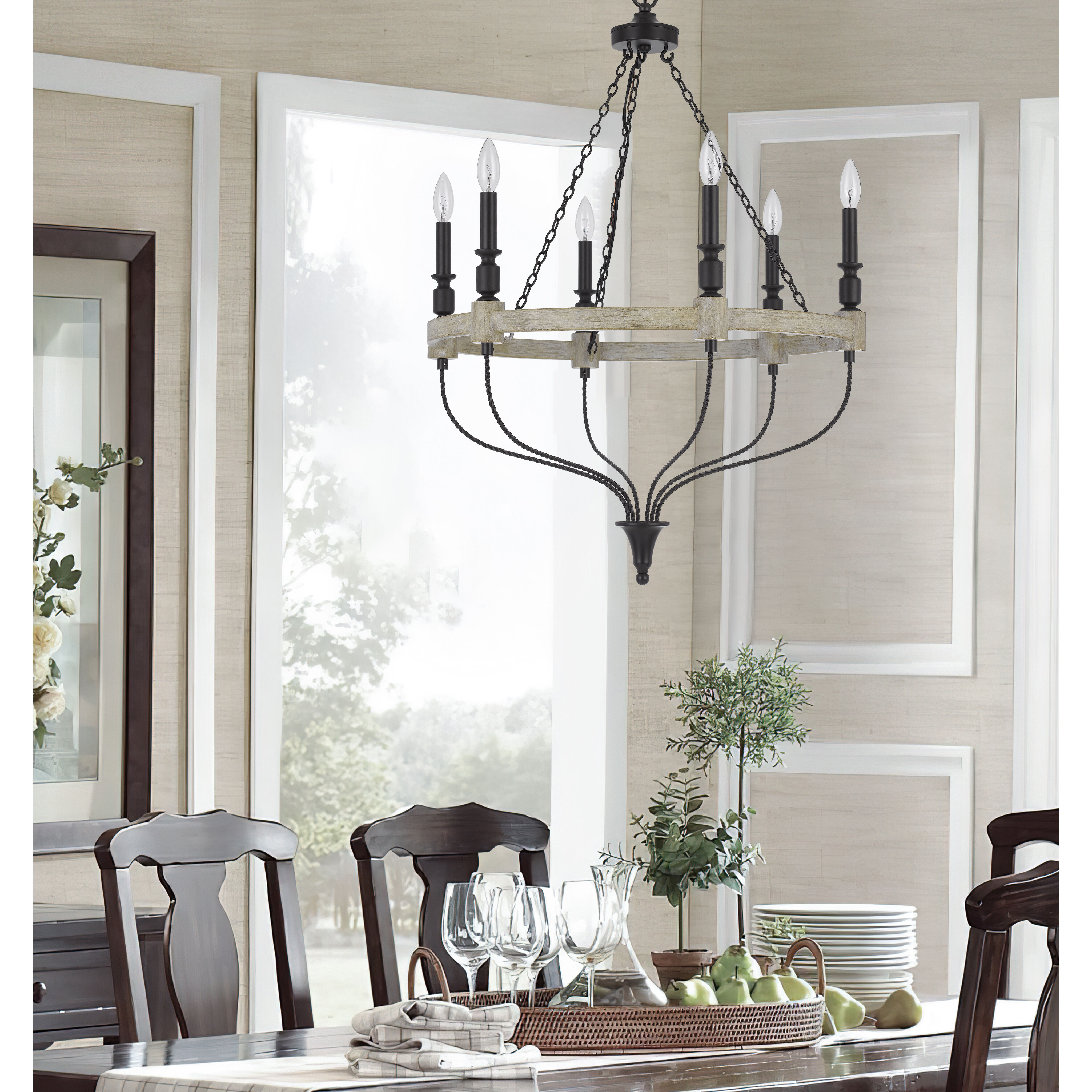 Grove 6 Light 26 inch Drifted Wood and Black Chandelier Ceiling Light