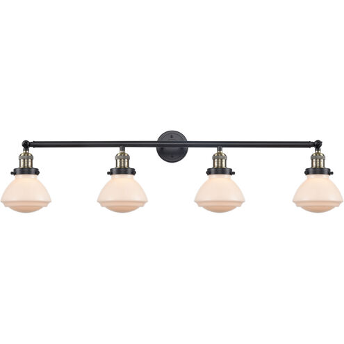 Franklin Restoration Olean 4 Light 43 inch Black Antique Brass Bath Vanity Light Wall Light in Matte White Glass, Franklin Restoration