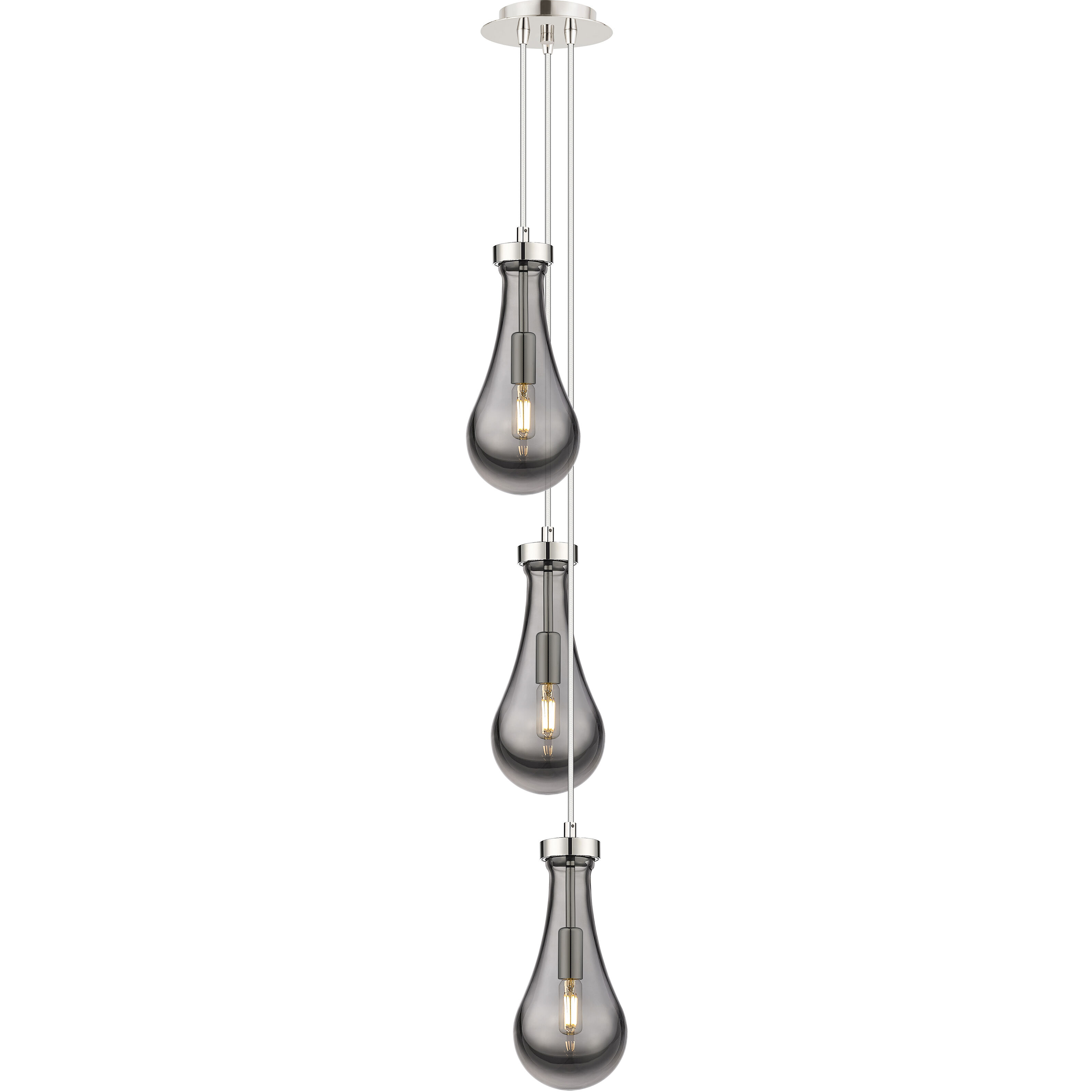 Owego 3 Light 7.13 inch Polished Nickel Multi Pendant Ceiling Light in Light Smoke Glass, Cord Hung