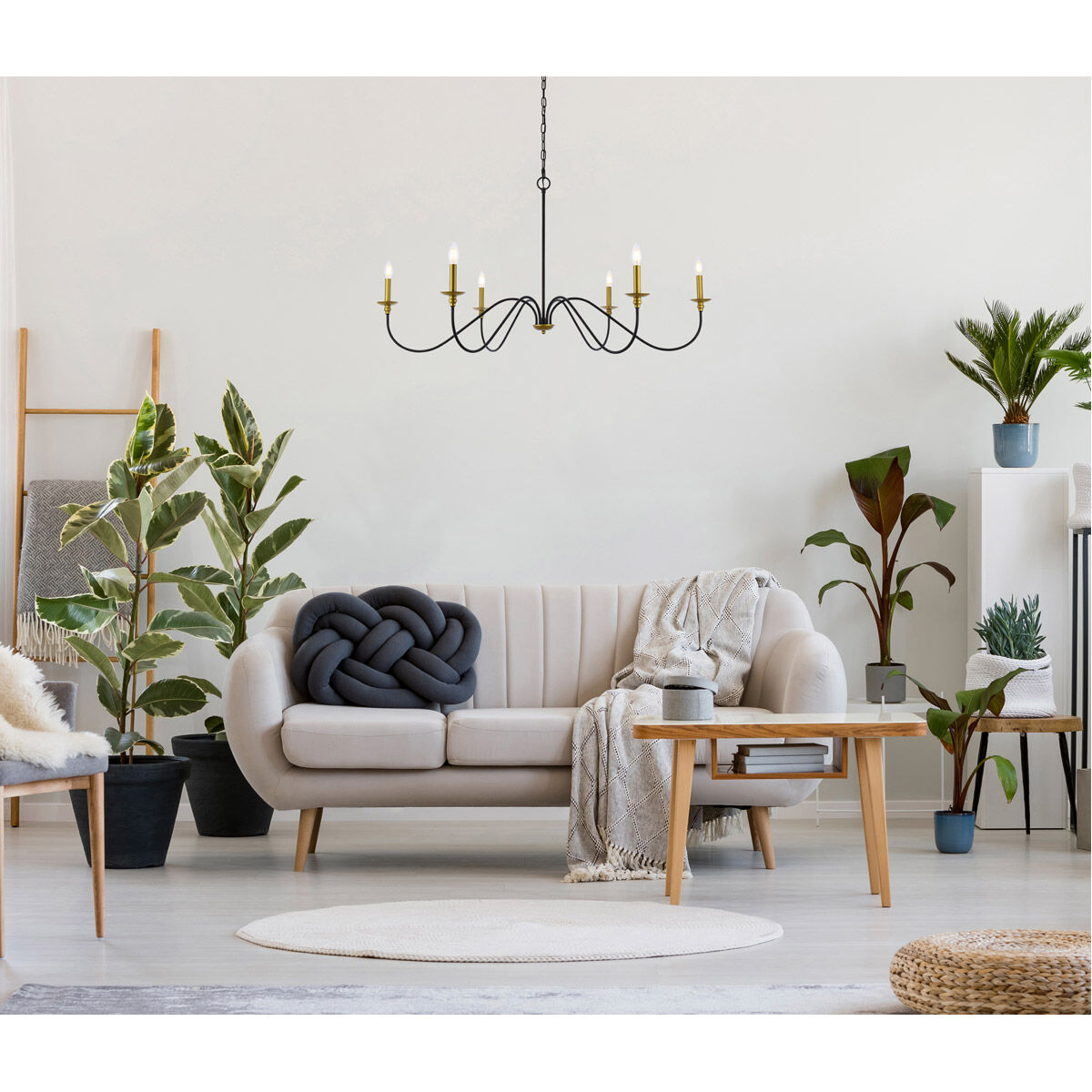 Rohan 6 Light 48 inch Brass and Black Chandelier Ceiling Light