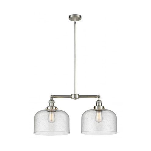 Franklin Restoration X-Large Bell 2 Light 21 inch Brushed Satin Nickel Chandelier Ceiling Light in Seedy Glass, Franklin Restoration