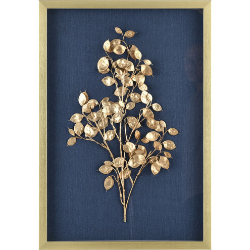 Leaf Shadow I Gold with Blue Framed Wall Art