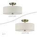 Monroe 2 Light 13 inch Antique Brass Semi Flush Mount Ceiling Light, Medium