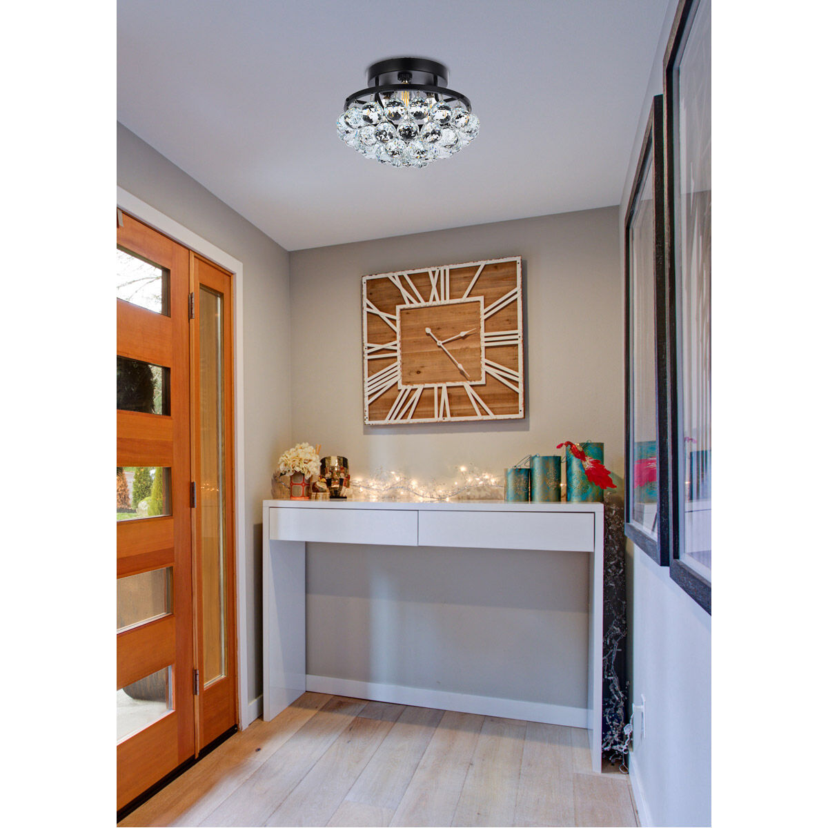 Corona 3 Light 10 inch Black and Clear Flush Mount Ceiling Light