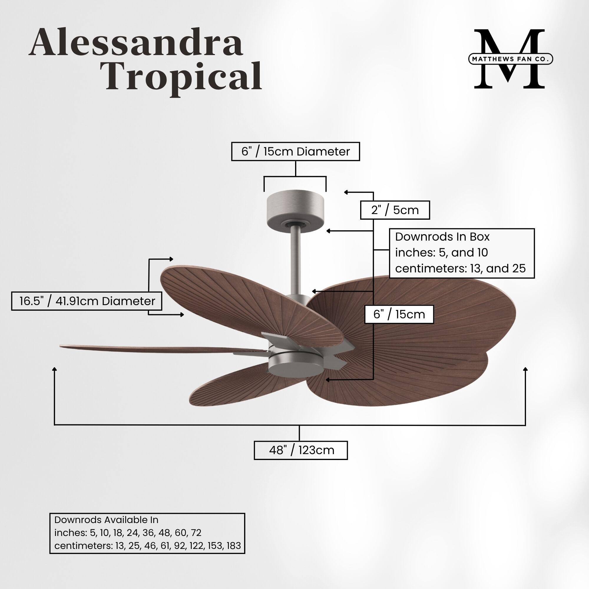 Atlas Alessandra Tropical 48 inch Brushed Nickel with Walnut Tone Blades Ceiling Fan