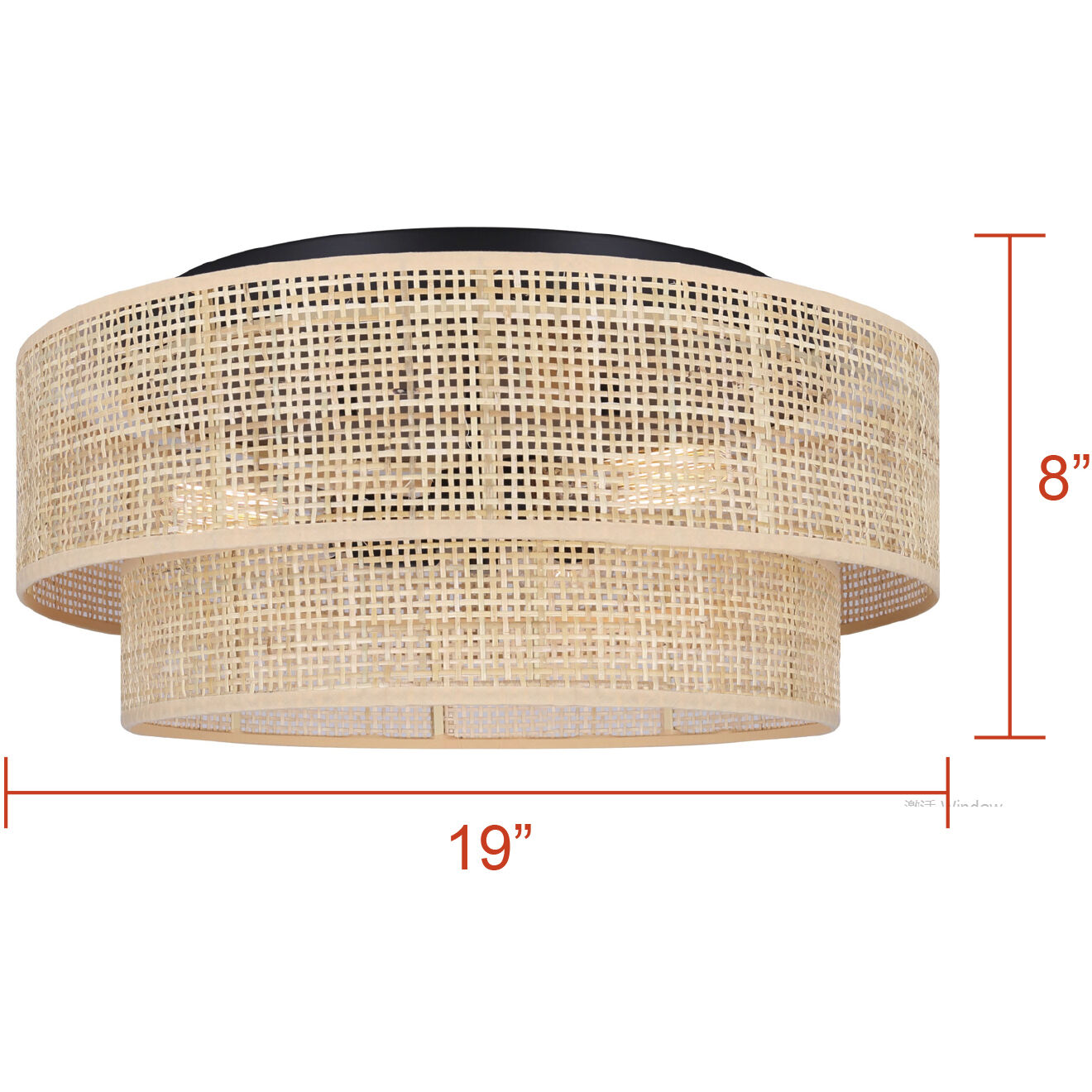 Bellamy 3 Light 19 inch Black Flush Mount Ceiling Light in Natural Rattan