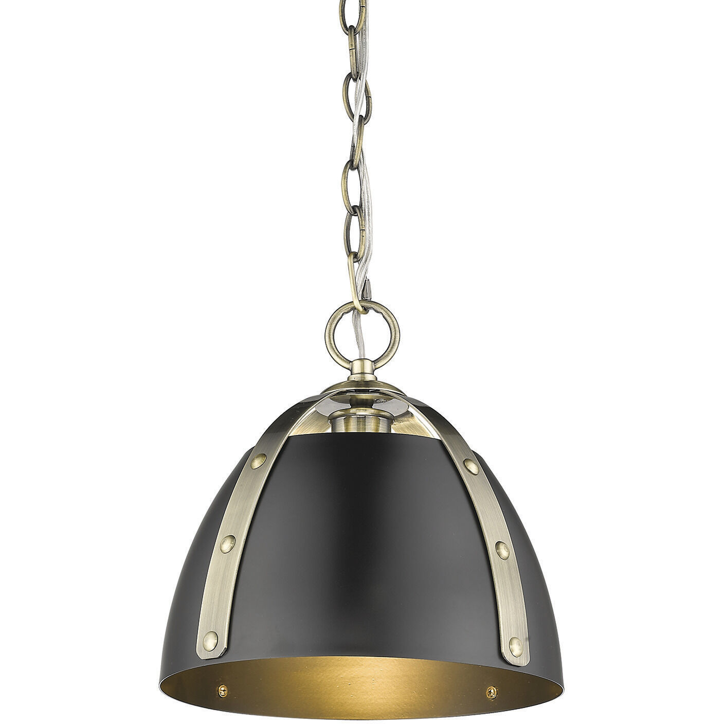 Aldrich Pendant Ceiling Light in Aged Brass, Matte Black, Small