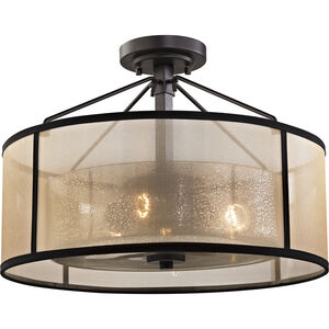 Diffusion 3 Light 18 inch Oil Rubbed Bronze with Beige and Silver Semi Flush Mount Ceiling Light in Incandescent