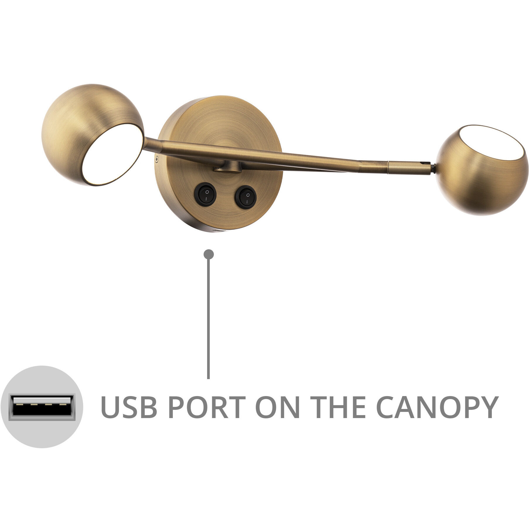 Duplex Reading Light Wall Light in Aged Brass, dweLED