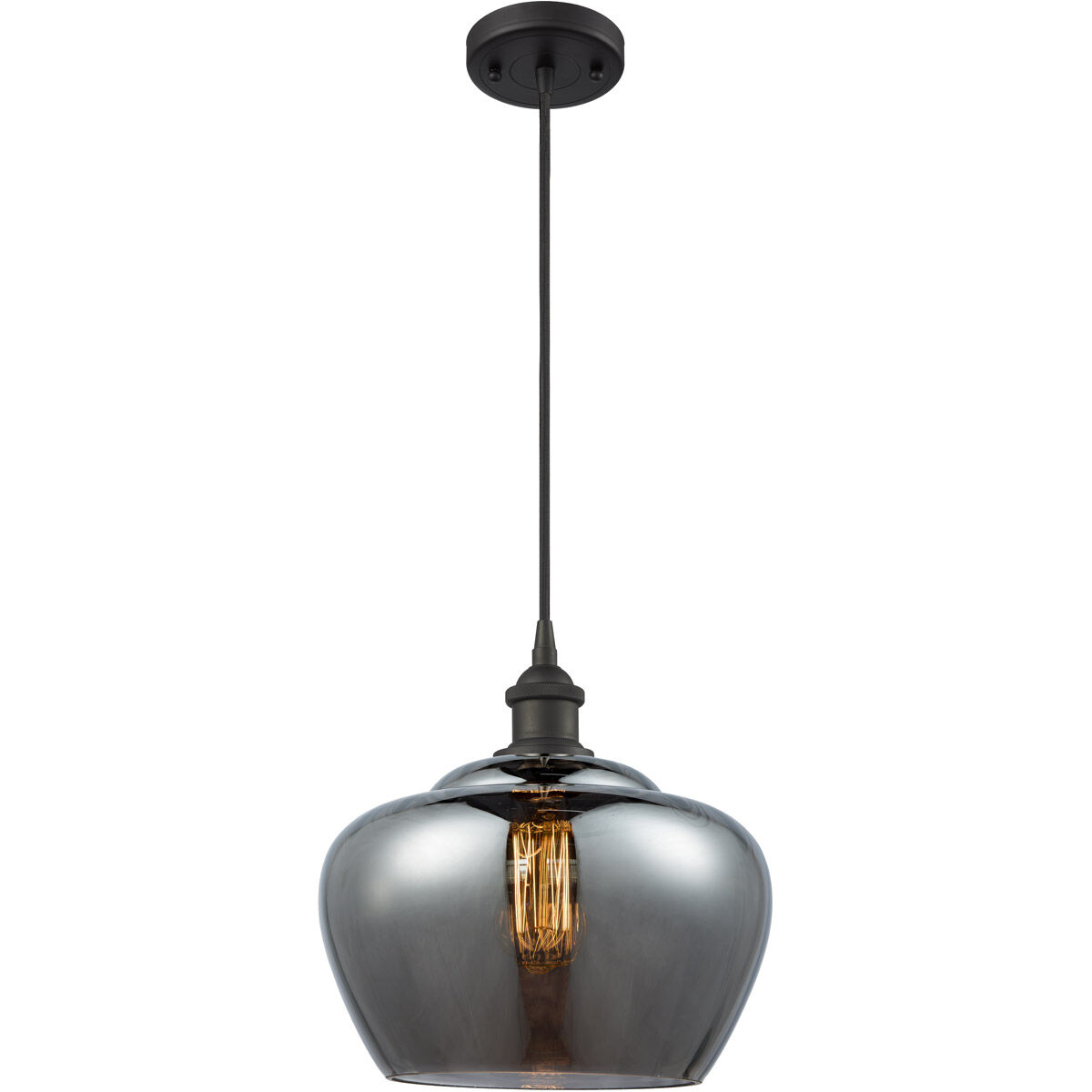 Ballston Large Fenton 1 Light 11 inch Oil Rubbed Bronze Mini Pendant Ceiling Light in Plated Smoke Glass, Ballston