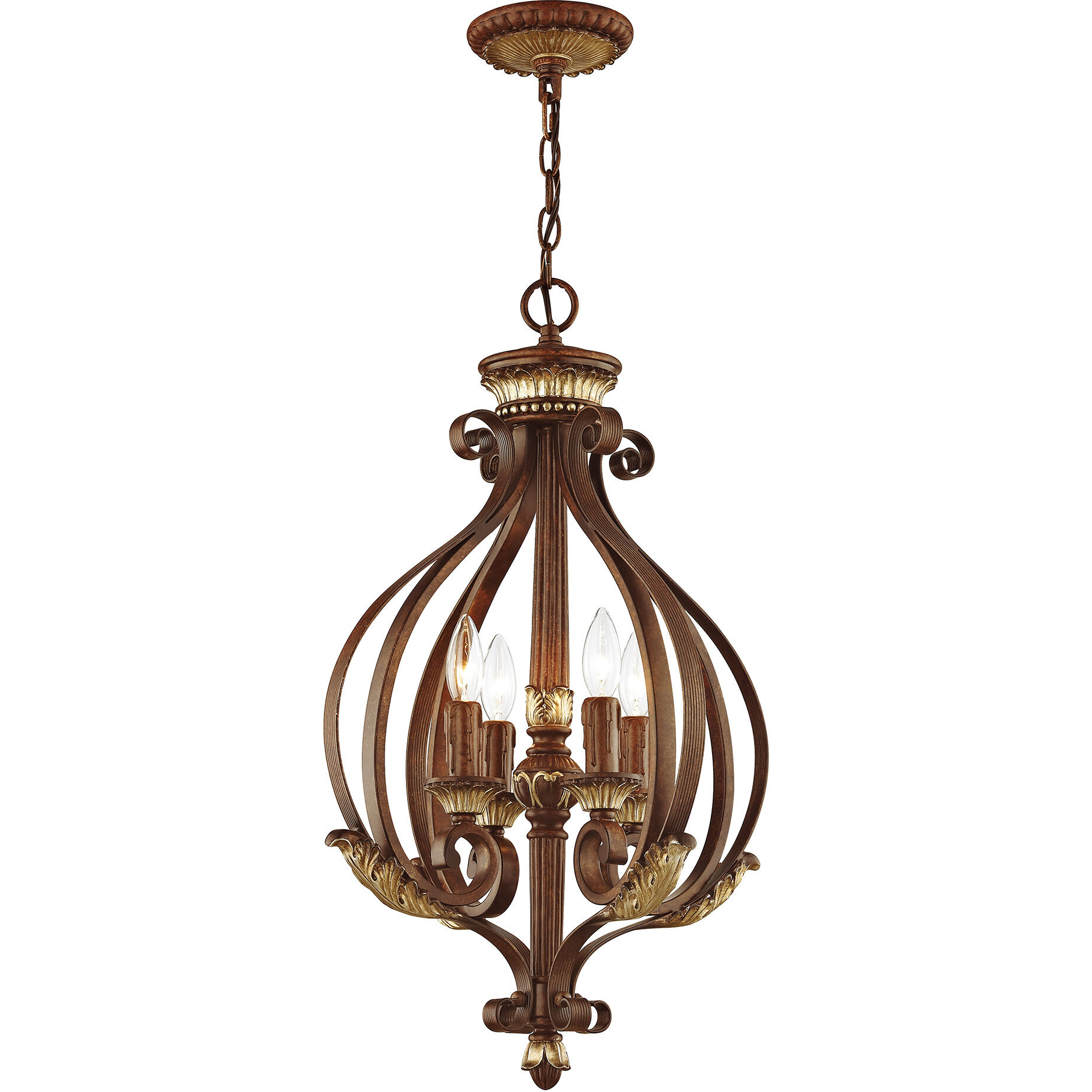 Villa Verona 4 Light 16 inch Verona Bronze with Aged Gold Leaf Accents Foyer Ceiling Light