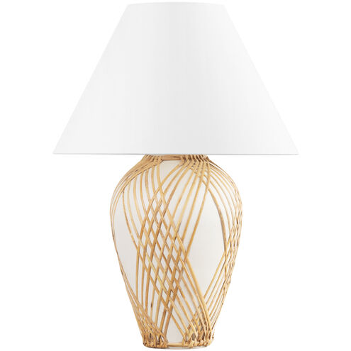 Bayonne 29 inch 15.00 watt Vintage Gold Leaf and Ceramic White With Rattan Table Lamp Portable Light