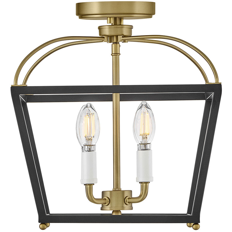 Tate 4 Light 13 inch Black with Lacquered Brass Semi-flush Mount Ceiling Light