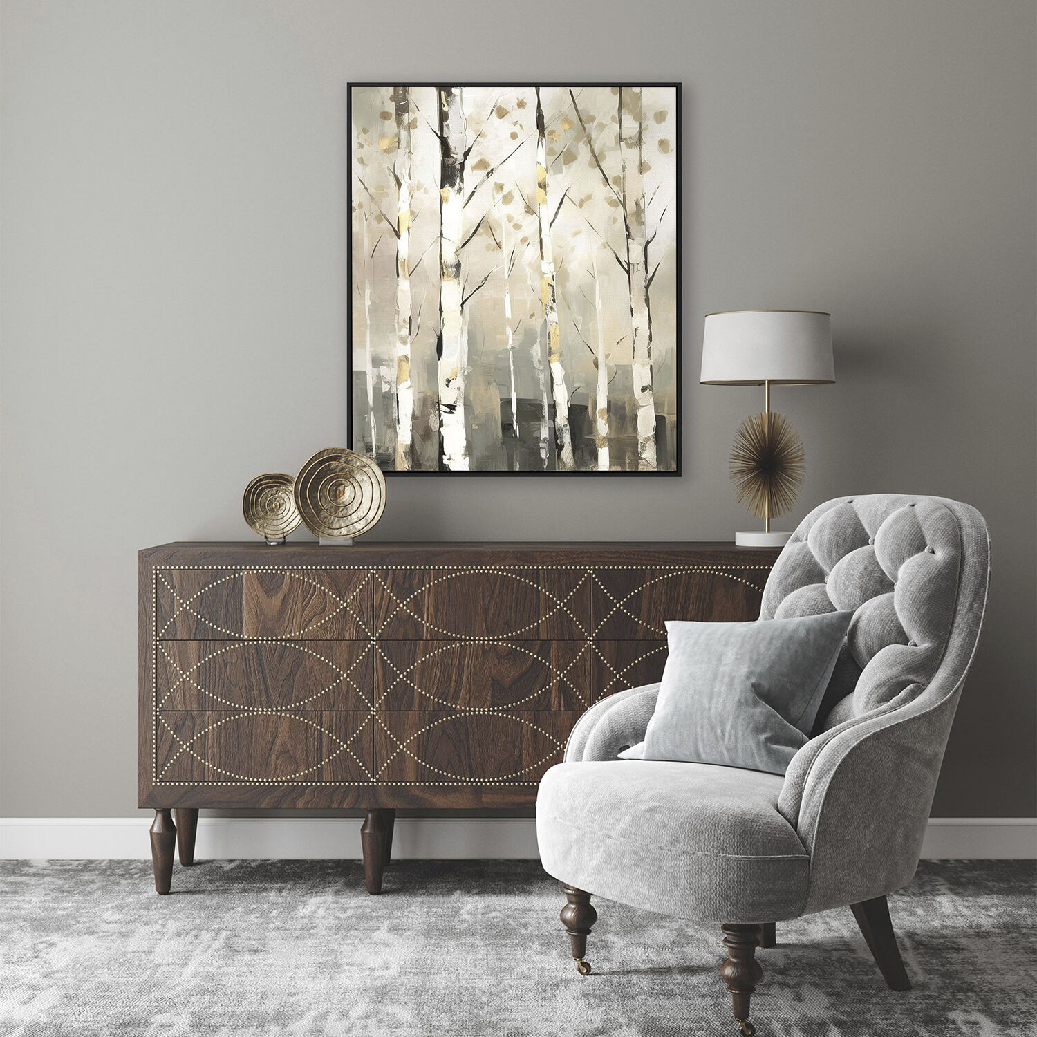 Birch Silhouette Beige and Brown and Green and Neutral Canvas, Propac