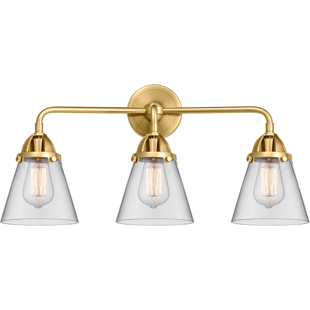 Nouveau 2 Small Cone LED 24.25 inch Satin Gold Bath Vanity Light Wall Light in Clear Glass