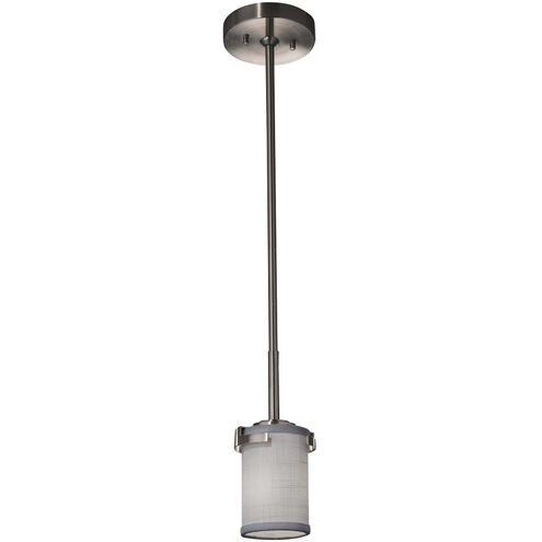 Textile LED 4.5 inch Brushed Nickel Pendant Ceiling Light, Cylinder w/ Flat Rim