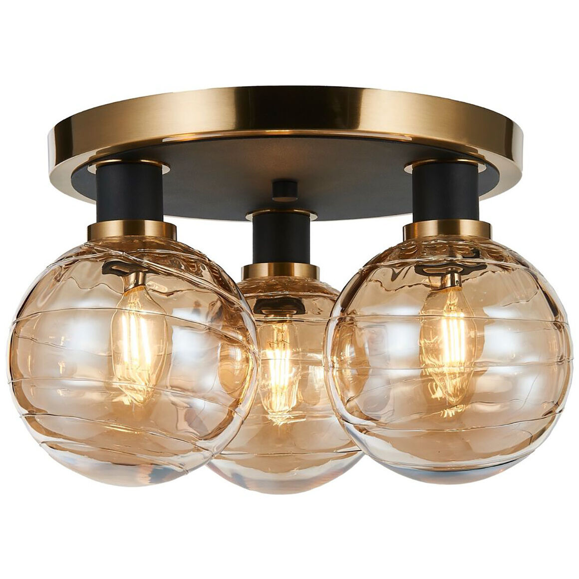 Gem LED 14.5 inch Black and Brushed Brass Semi-Flush Mount Ceiling Light in Amber