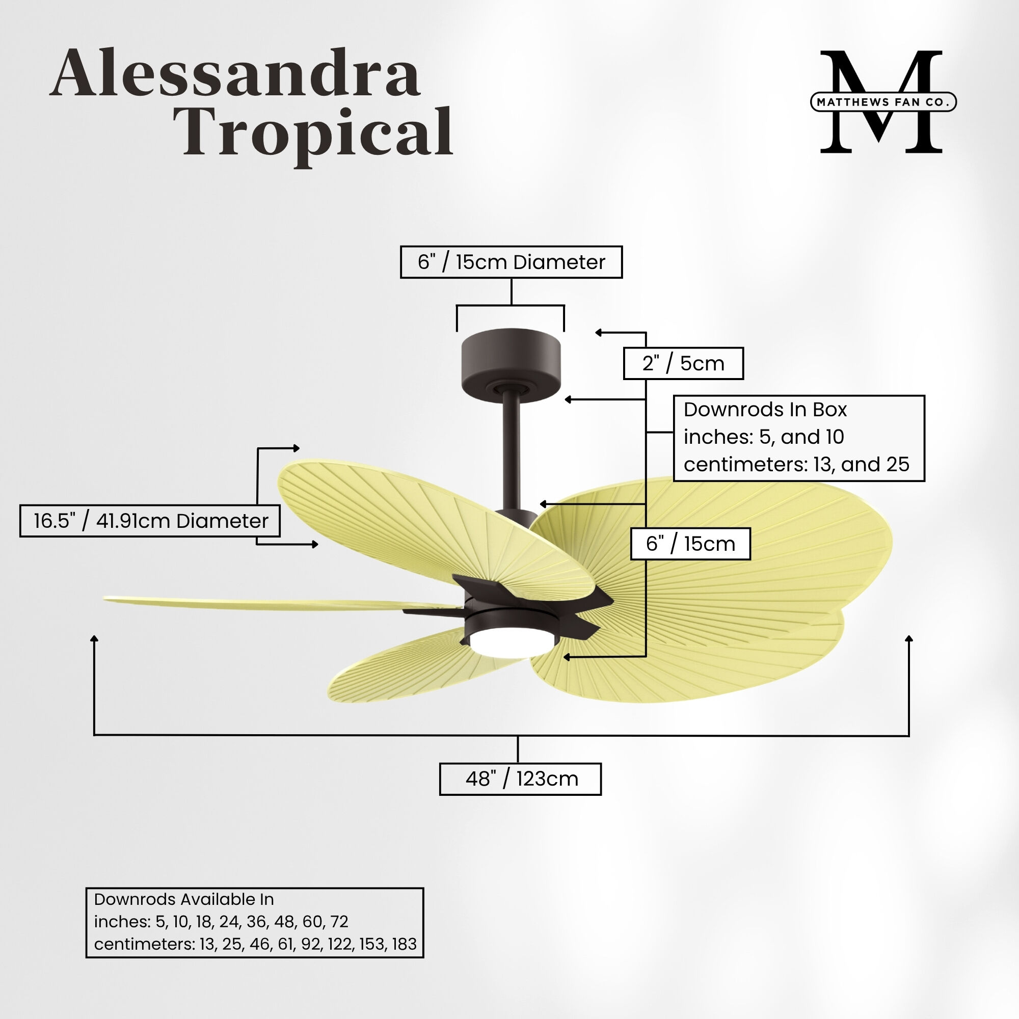 Atlas Alessandra Tropical - LK 48 inch Textured Bronze with Light Yellow Blades Ceiling Fan