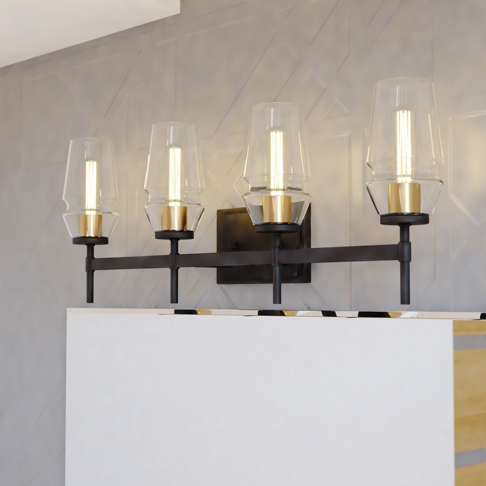 Warren LED 30 inch Matte Black and Brushed Brass Bathroom Light Wall Light in 4