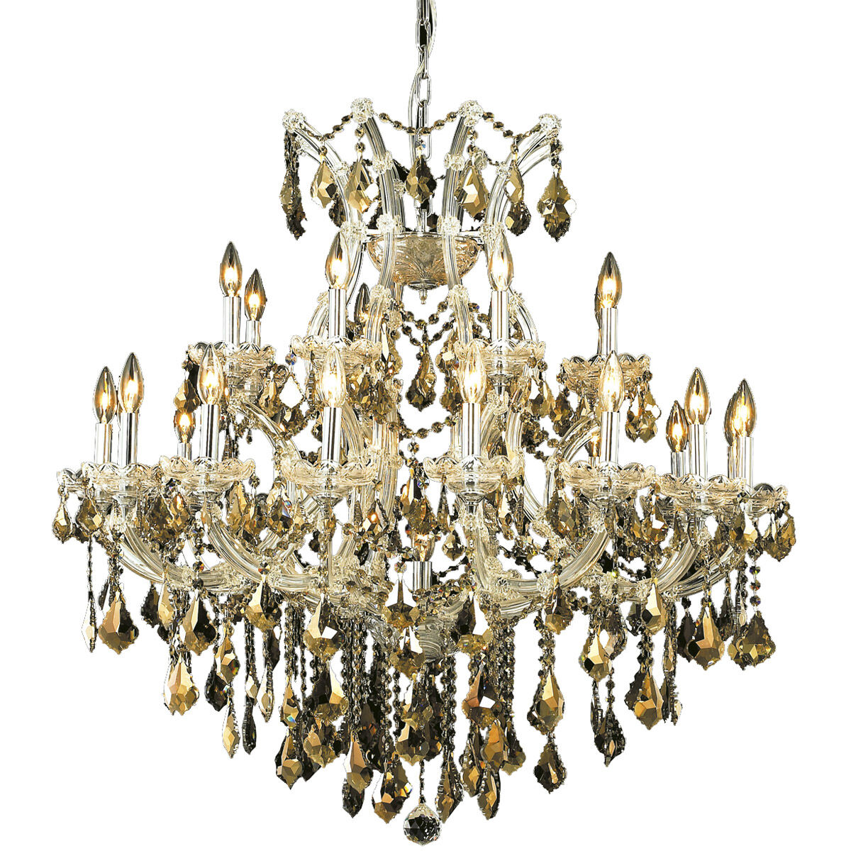 Maria Theresa 24 Light 36 inch Chrome Dining Chandelier Ceiling Light in Golden Teak, Royal Cut