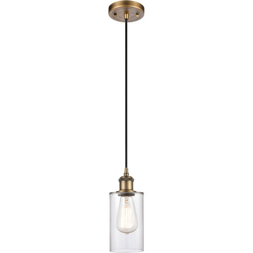 Ballston Clymer LED 3.88 inch Brushed Brass Mini Pendant Ceiling Light in Clear Glass, Black Textured, Ballston