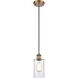 Ballston Clymer LED 4 inch Brushed Brass Mini Pendant Ceiling Light in Clear Glass, Ballston