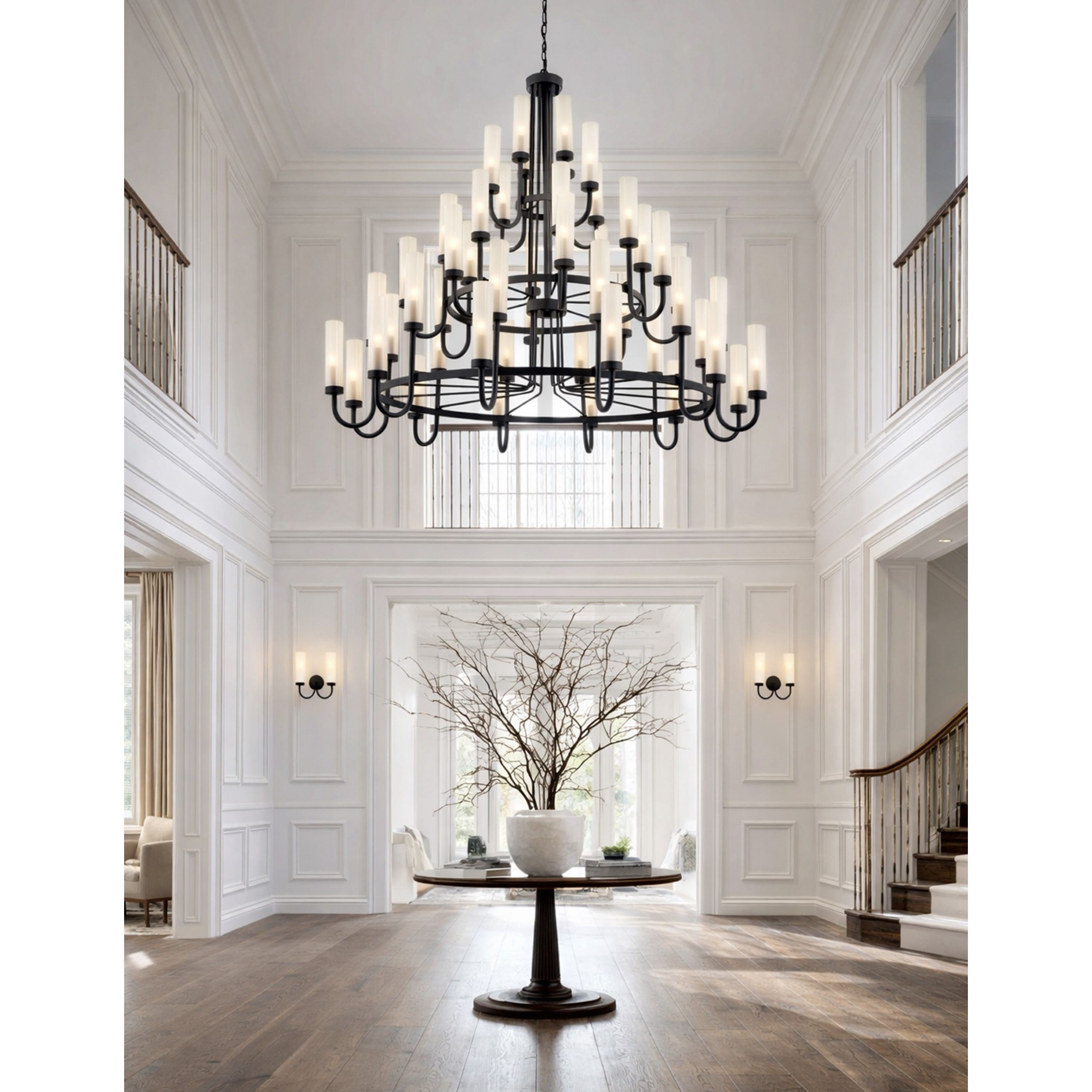 Anchor 48 Light 60.5 inch Matte Black and Clear Frosted Chandelier Ceiling Light