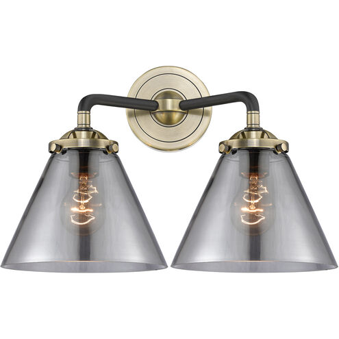 Nouveau Large Cone LED 16 inch Black Antique Brass Bath Vanity Light Wall Light in Plated Smoke Glass, Nouveau