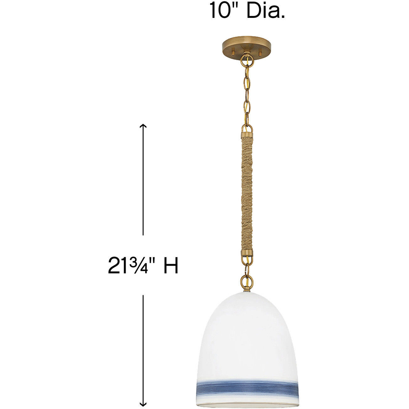 Nash 1 Light 10 inch Heirloom Brass with Navy Stripe Indoor Pendant Ceiling Light in Heirloom Brass/Navy Stripe