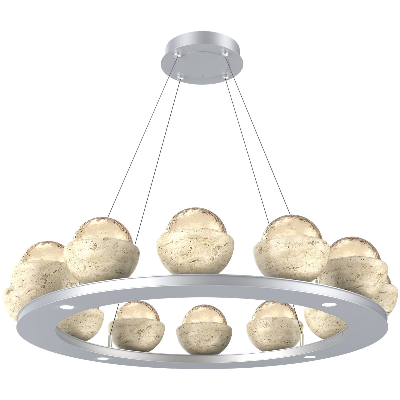 Cabochon LED 36.7 inch Classic Silver with Travertine Stone Chandelier Ceiling Light in 3000K LED, Amber